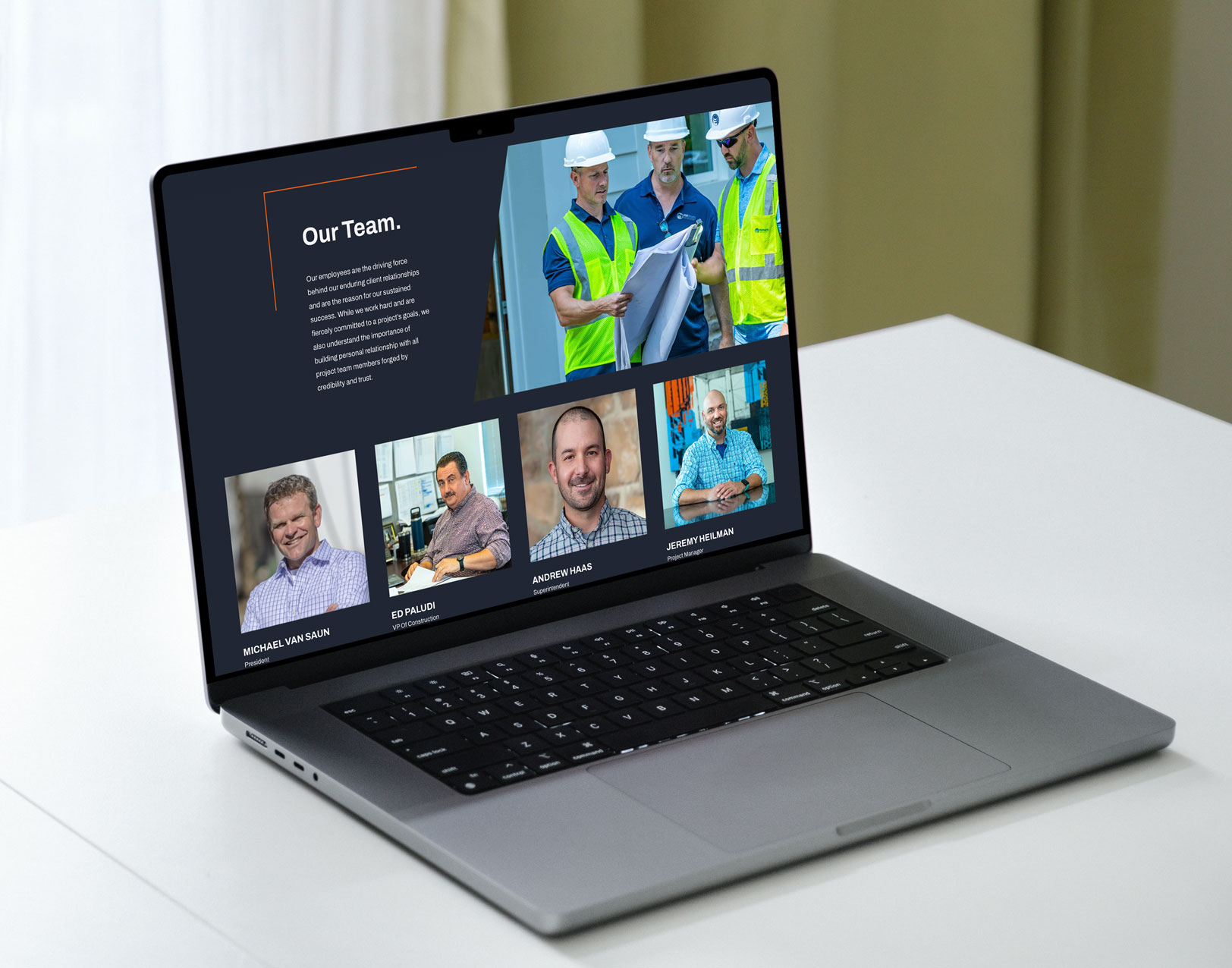 Mid Atlantic Construction Firm About Page Team Section on Laptop