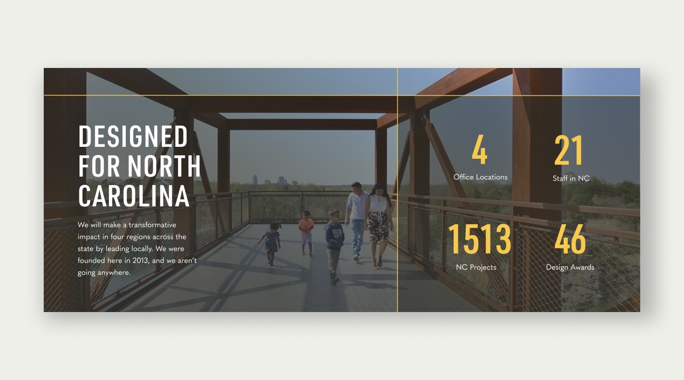 Homepage statistics flat frame website design for STITCH Design Studio.