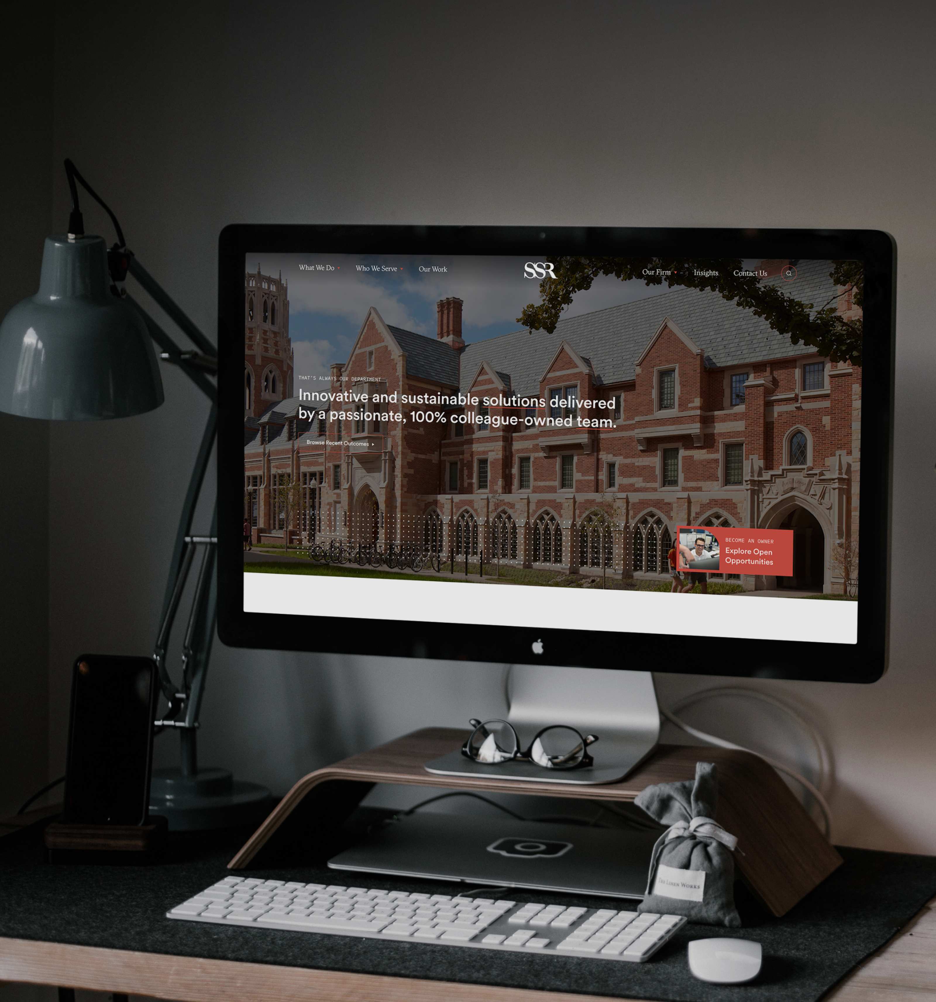 Desktop homepage hero banner website design for Smith Seckman Reid.