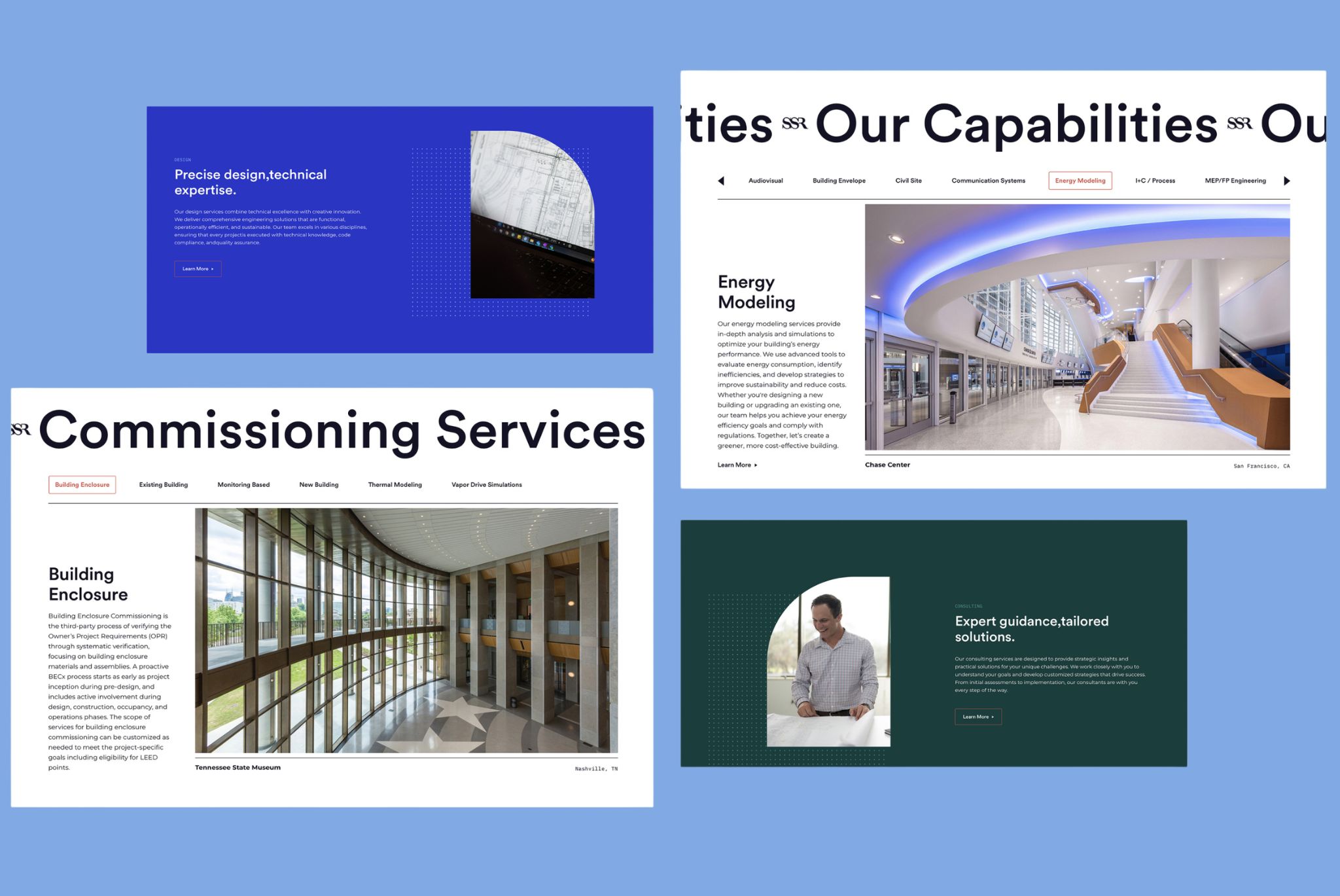 Smith Seckman and Reid Engineering Website Design on blue background