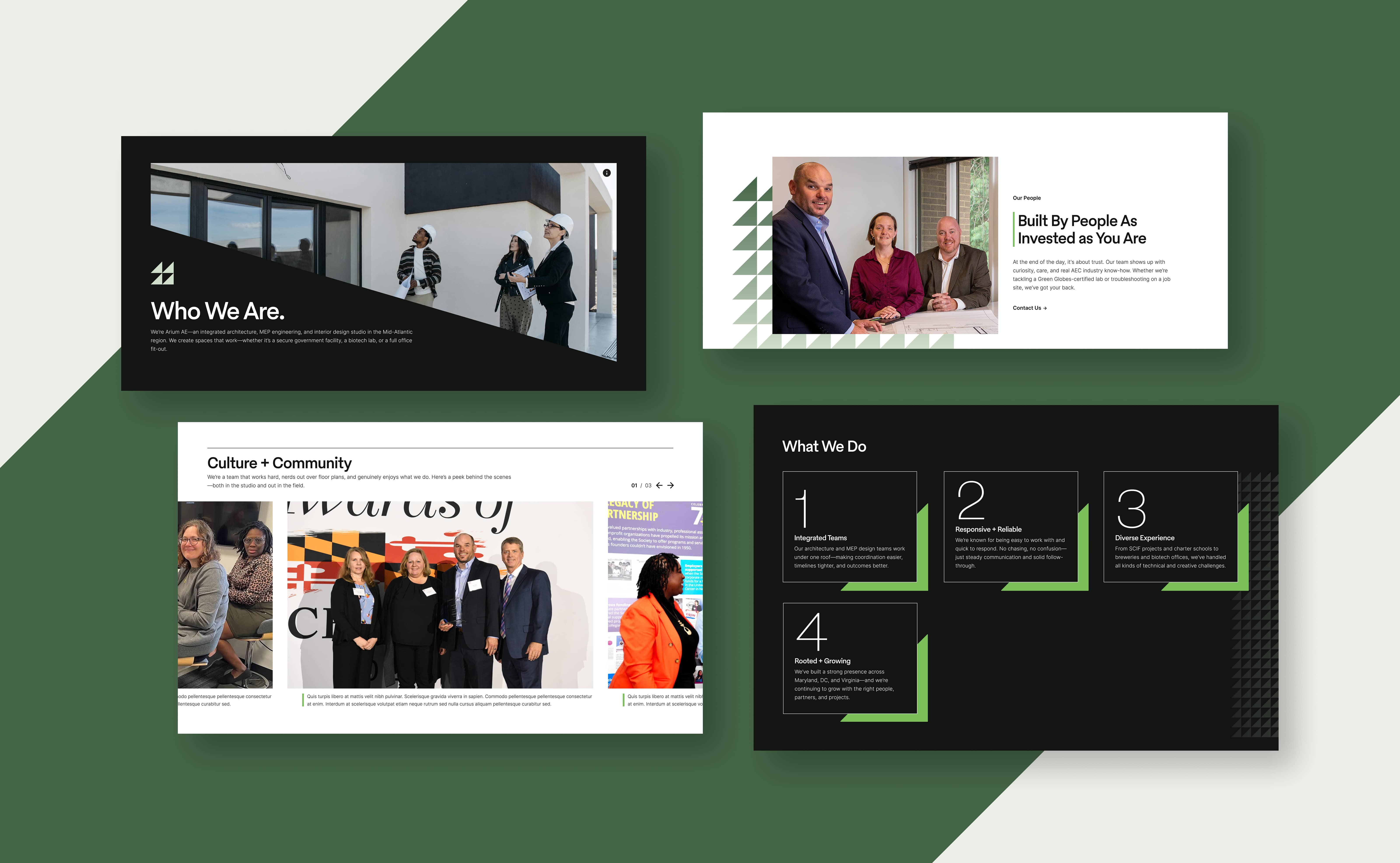 Various flat block designs from the About page.