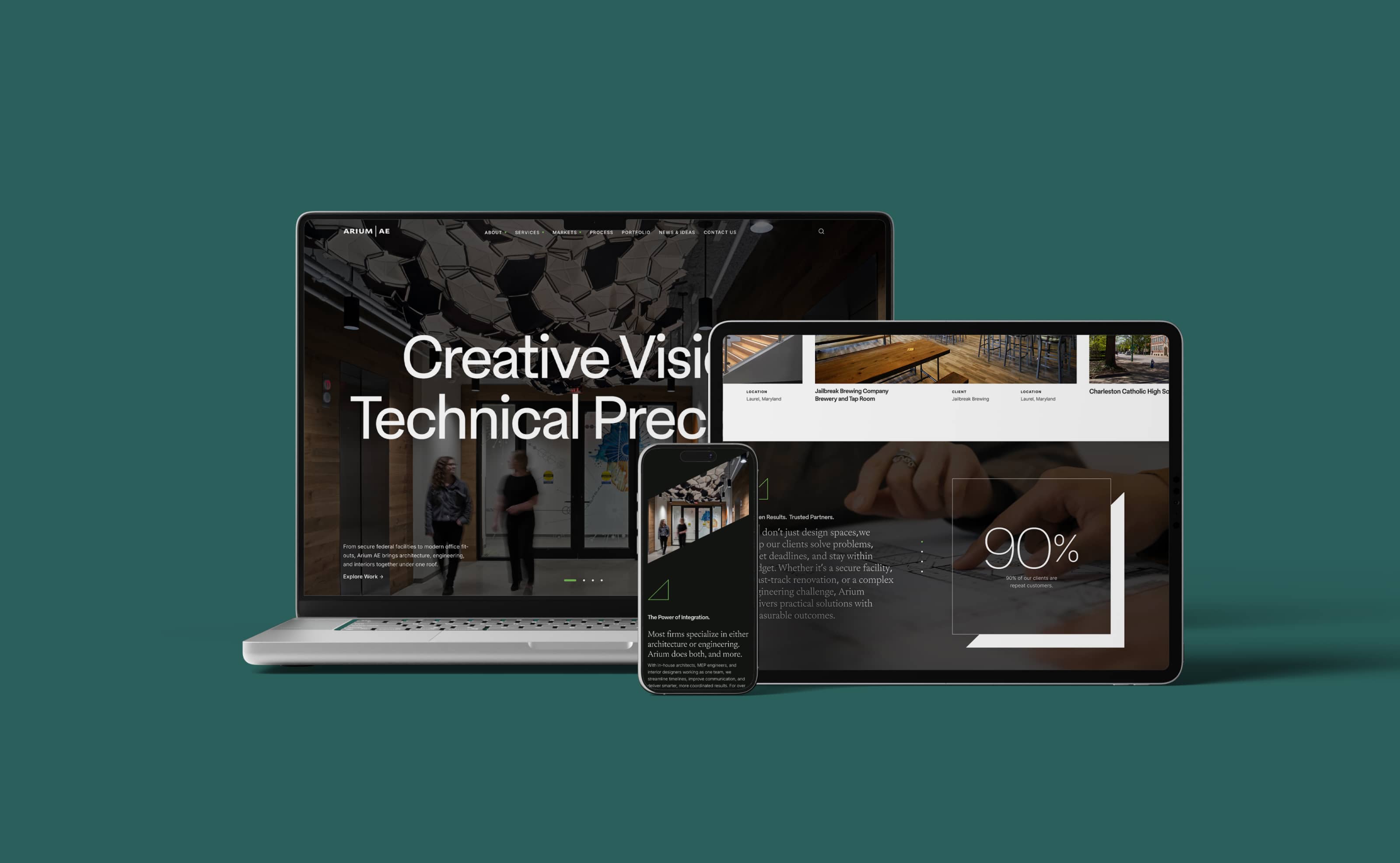 Multiple device mockup of Arium website