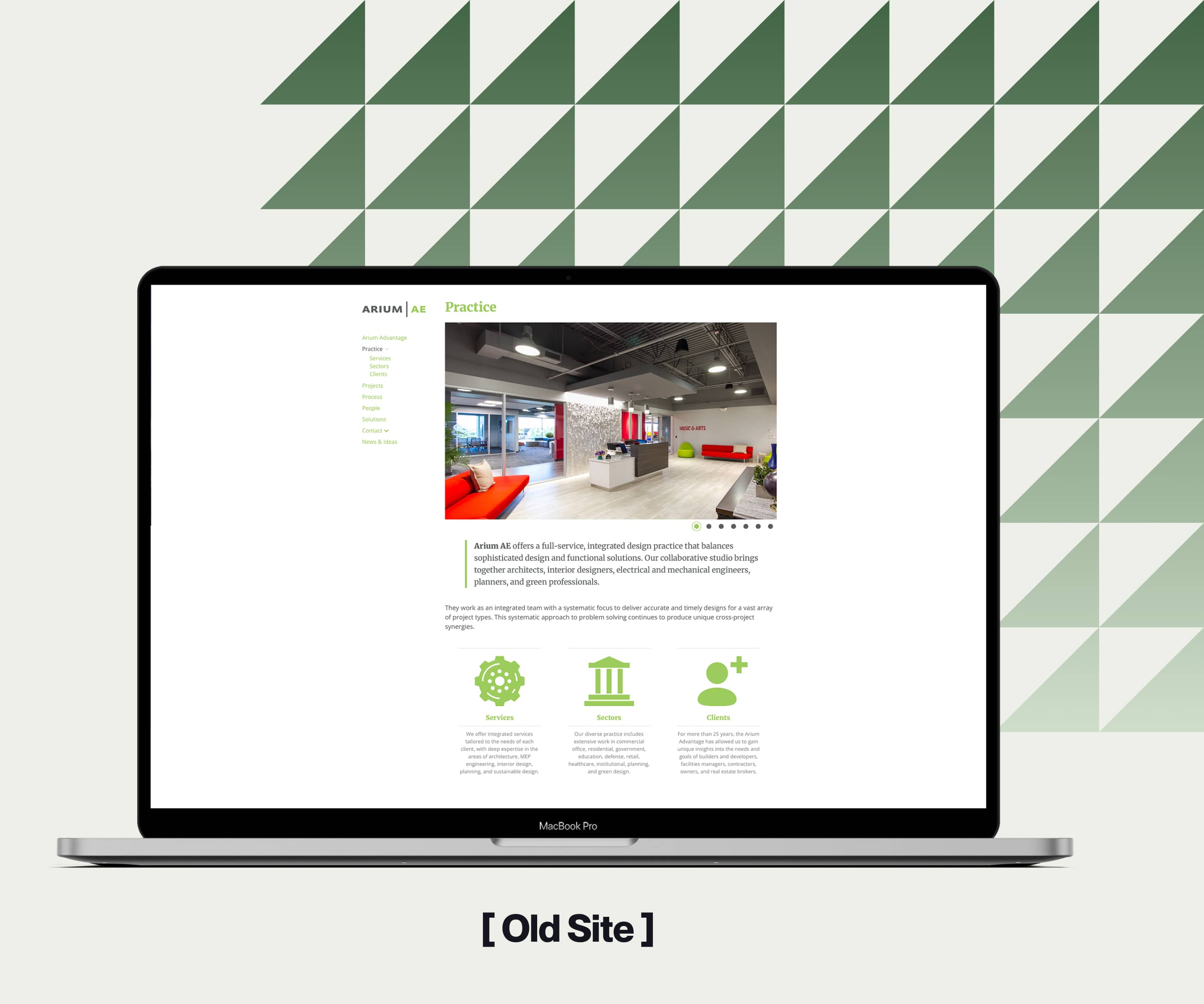 Old Arium AE website with dated design and limited functionality.