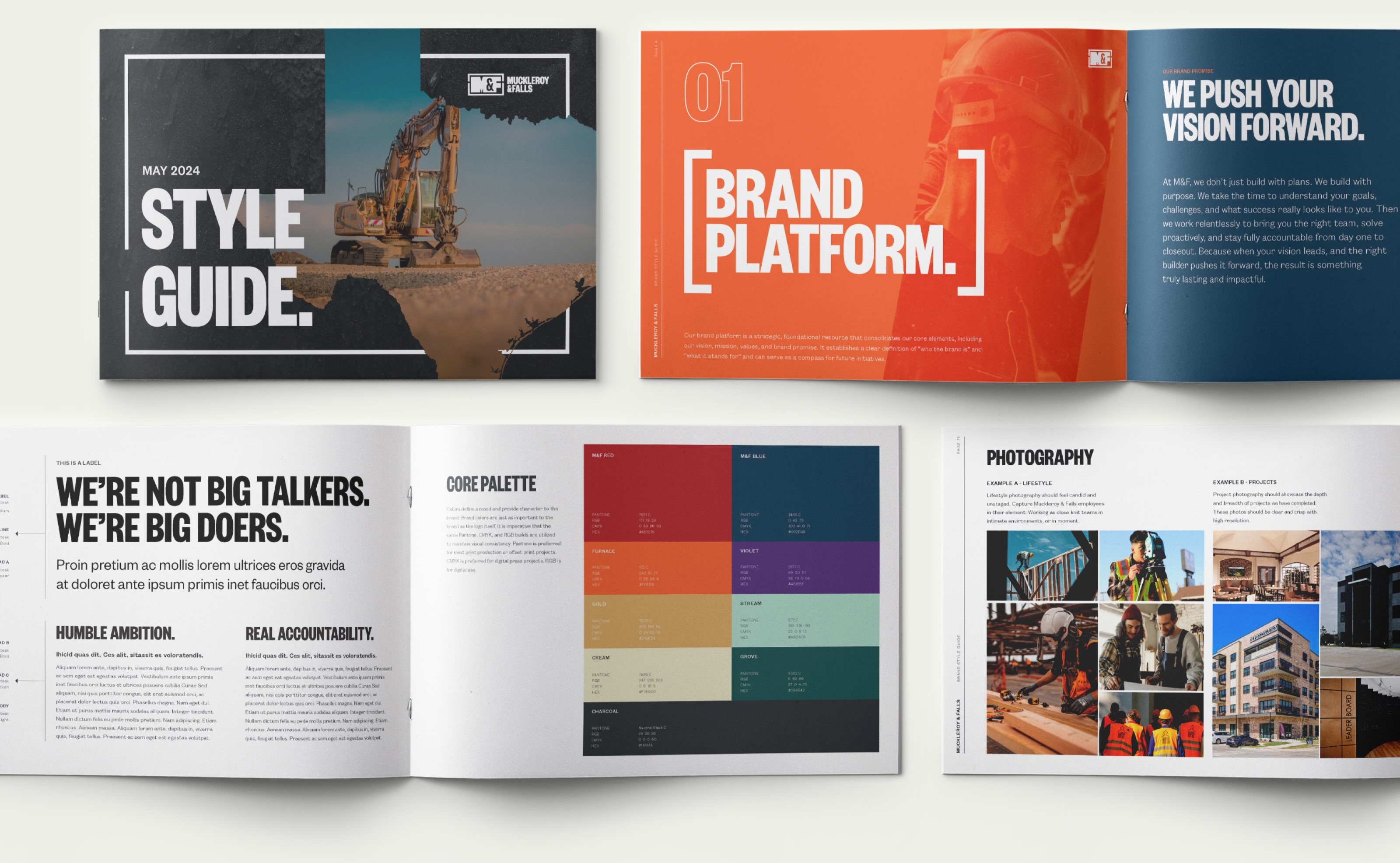 Four booklets showcased on a light background, featuring titles like 