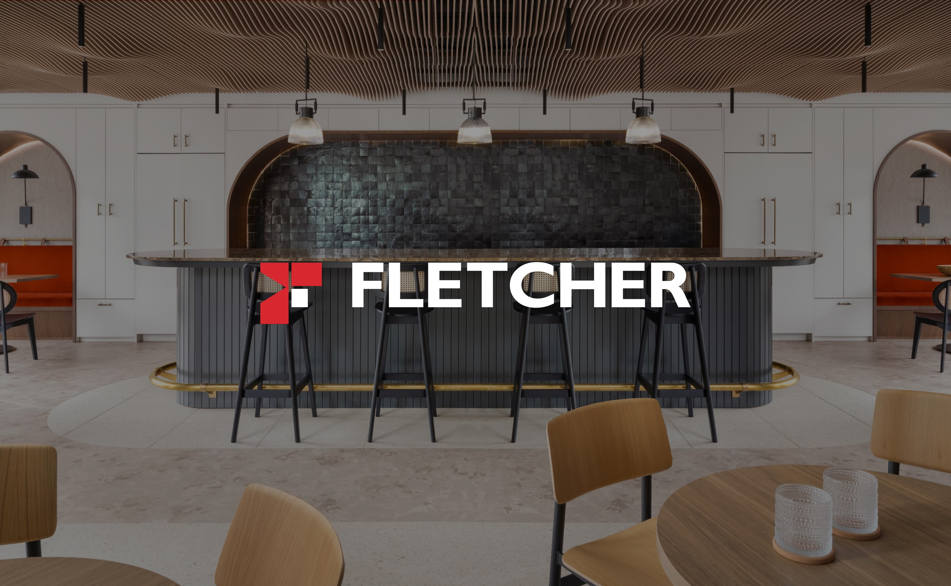 Fletcher project Farmer's Mac, interior photo with fletcher logo overlaying the image