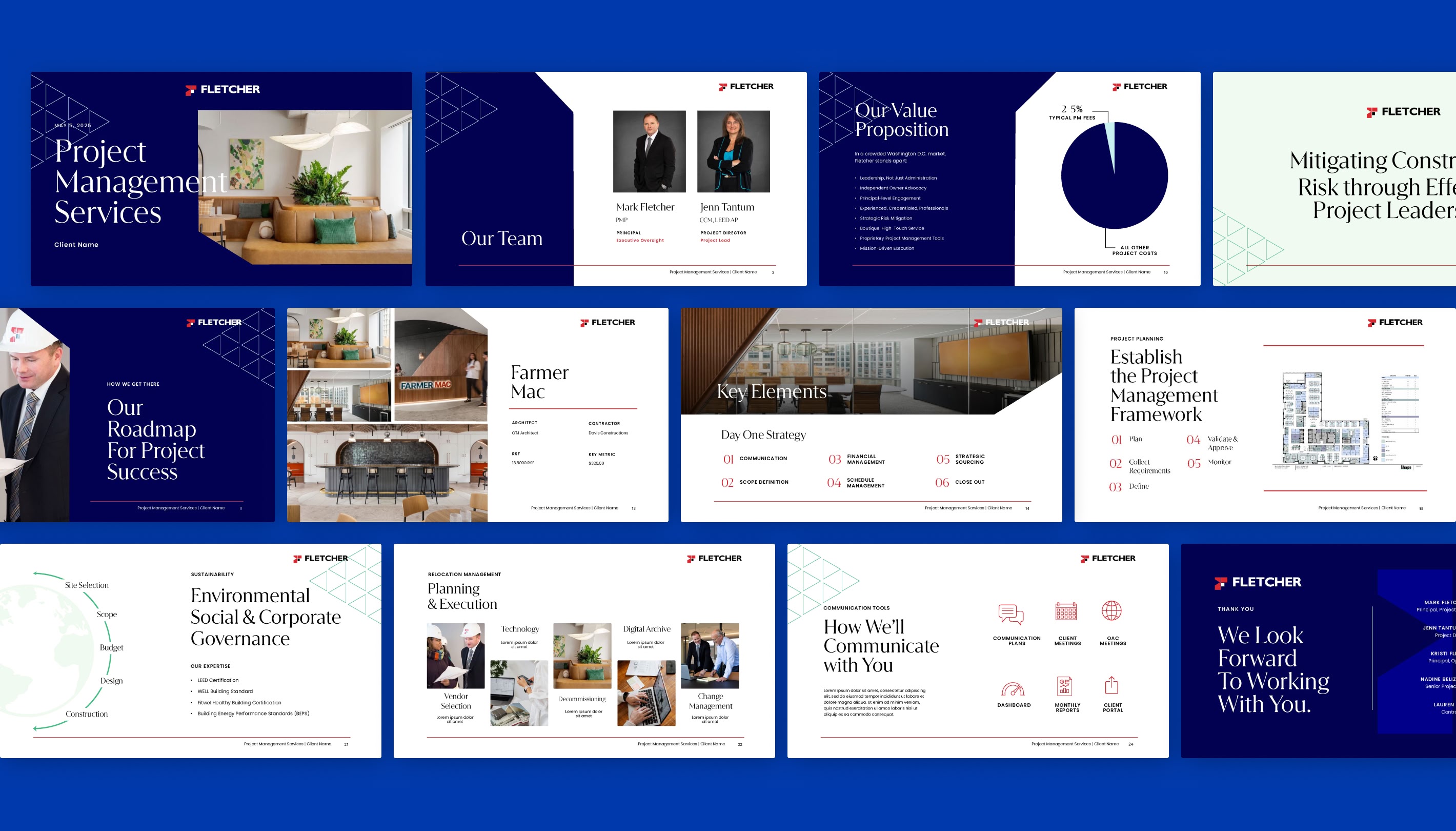flat pages of interview powerpoint presentation on a blue background