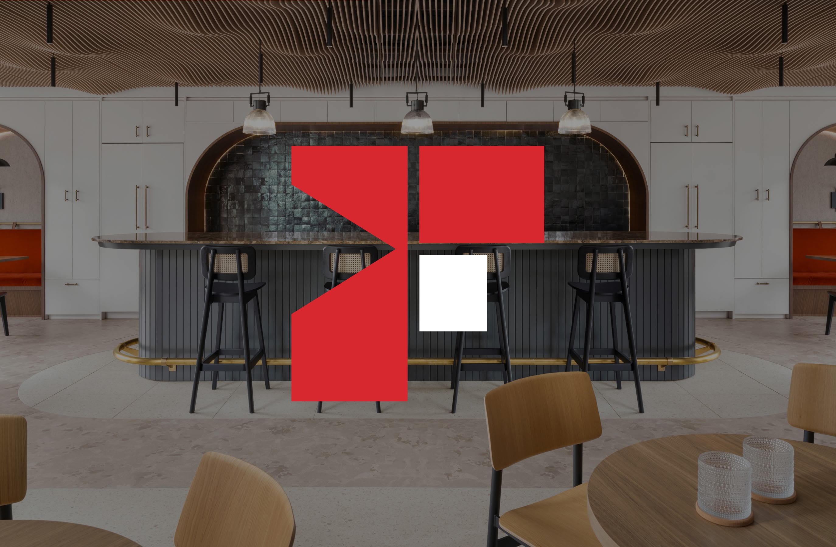 Fletcher project Farmer's Mac, interior photo with fletcher 'f' logo overlaying the image