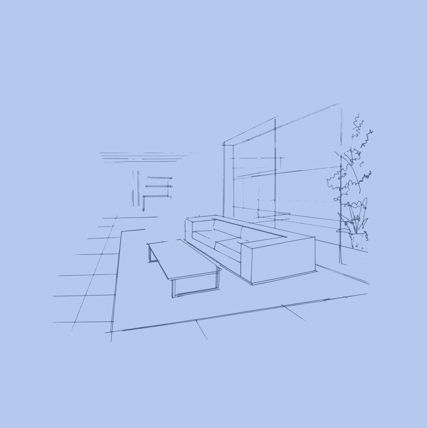 line illustration of a random living room